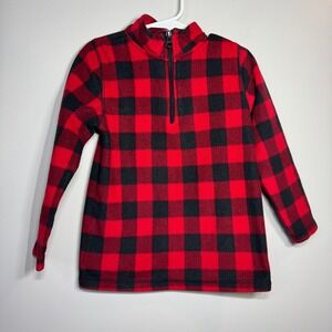 Arizona Jeans Co Buffalo Plaid Fleece Quarter Zip Pullover Kids 6 Red Black Warm